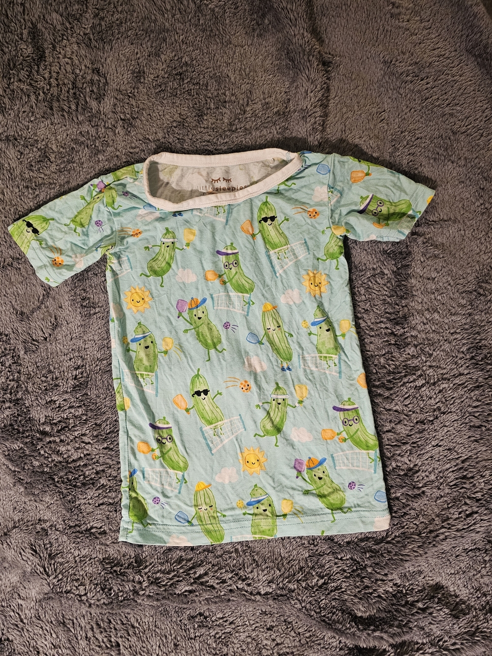 Little Sleepies Light Blue Tee with Green Pickle Print Size 3t